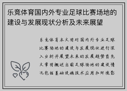 乐竞体育国内外专业足球比赛场地的建设与发展现状分析及未来展望