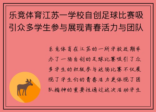 乐竞体育江苏一学校自创足球比赛吸引众多学生参与展现青春活力与团队精神